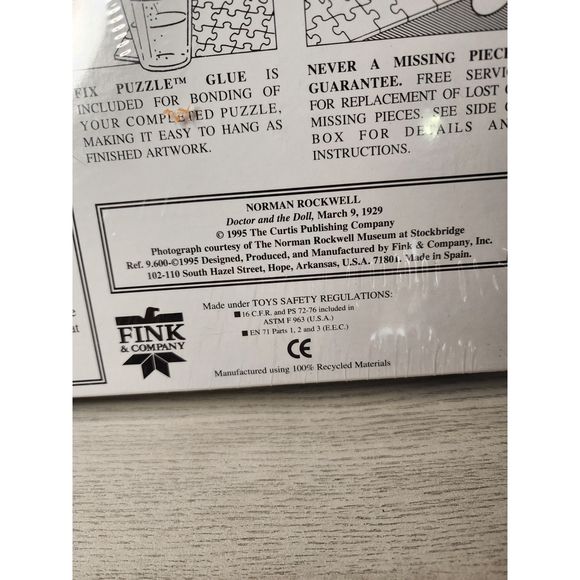 Vintage 1995 Fink & Co 1000 PC Puzzle-Norman Rockwell  "Doctor &‎ The Doll" - Picture 2 of 3